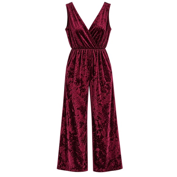 Xhilaration Pants - Women's Burgundy Crushed Velvet Wide Leg Jumpsuit Medium Whimsigoth